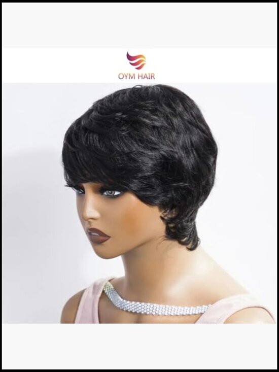 Brazilian Human Hair Pixie Cut Wig with Bangs Short Natural Look Tangle Free main image 5